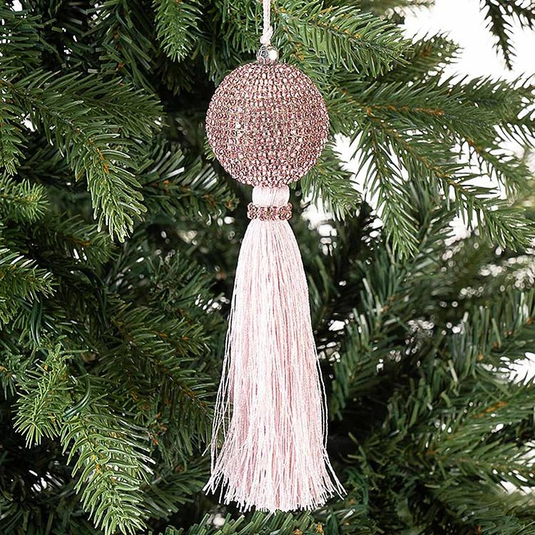 Новогодняя подвеска Розовая кисточка с шаром из страз Rhinestone Ball With Tassel Pink 18 cm